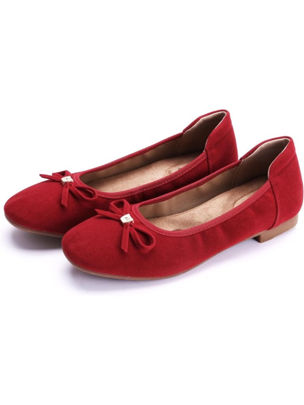 Women's Wine Red Comfortable Round Toe Bow Casual Pull On Dressy Ballet Flats